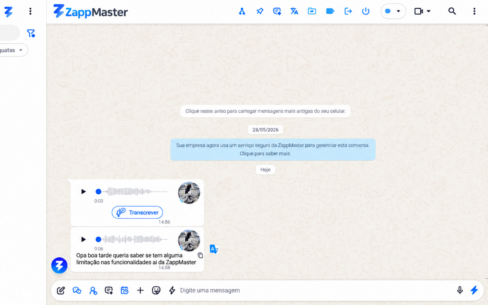Recursos do ZappMaster funcionando diretamente no WhatsApp Web